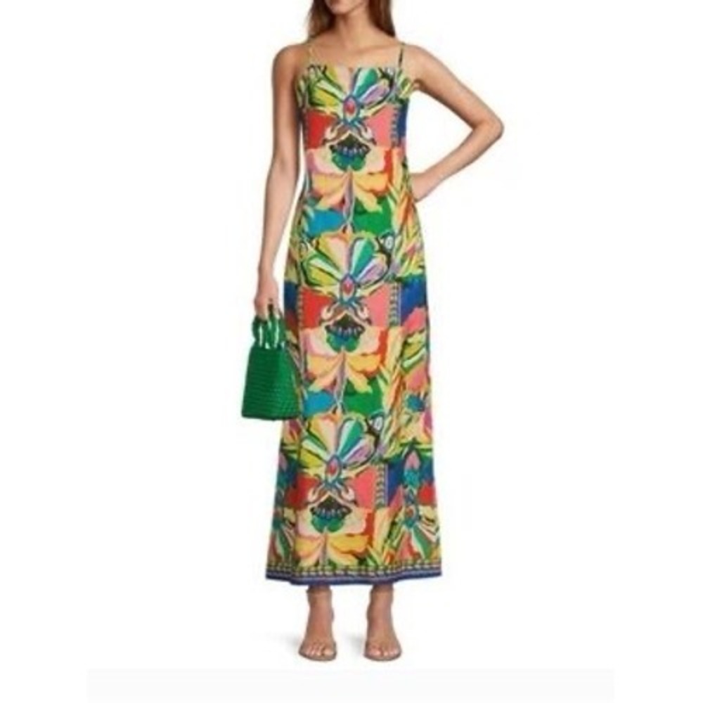 Antonio Melani Multi Color Tropical Floral Maxi Dress Square Neck Sleeveless 12
